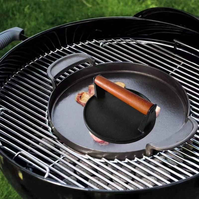 Firsgrill Burger Press 6.6" Round HeavyDuty Cast Iron Smash Meat Steak with W... gallery