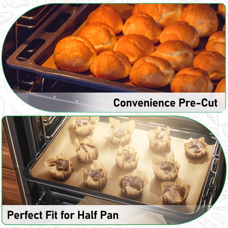 EcoDispose Non-Stick Precut Parchment Paper Baking Half Pan -500pcs, White gallery
