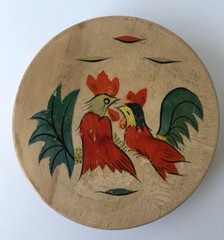 Wood Hinged Hamburger Press Fighting Roosters Vintage Japan 1950s