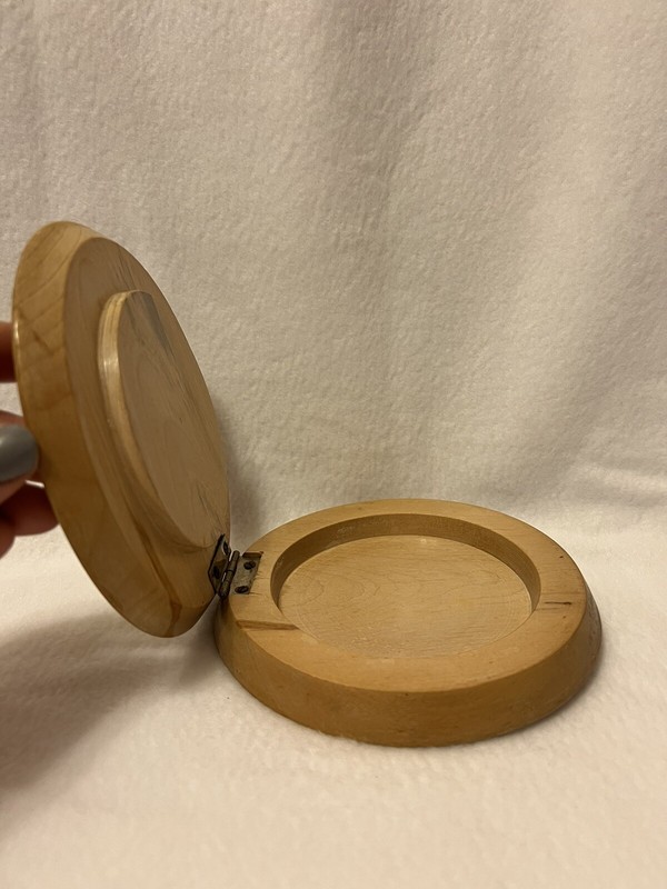 Vintage Wooden Hamburger Patty Press Hinged Lid Hand Painted Chef Japan gallery