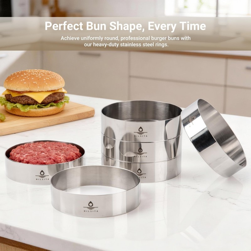 6 Pcs Stainless Steel Burger Mold Set, 4" Cooking Rings for Sous Vide & Baking gallery