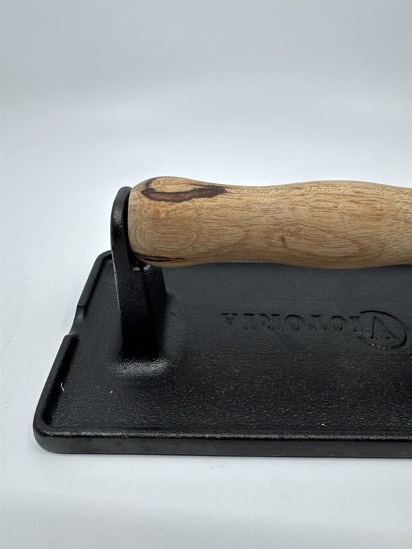 Black Victoria Cast Iron Panini Press, Burger Press, Bacon Press Wooden Handle gallery