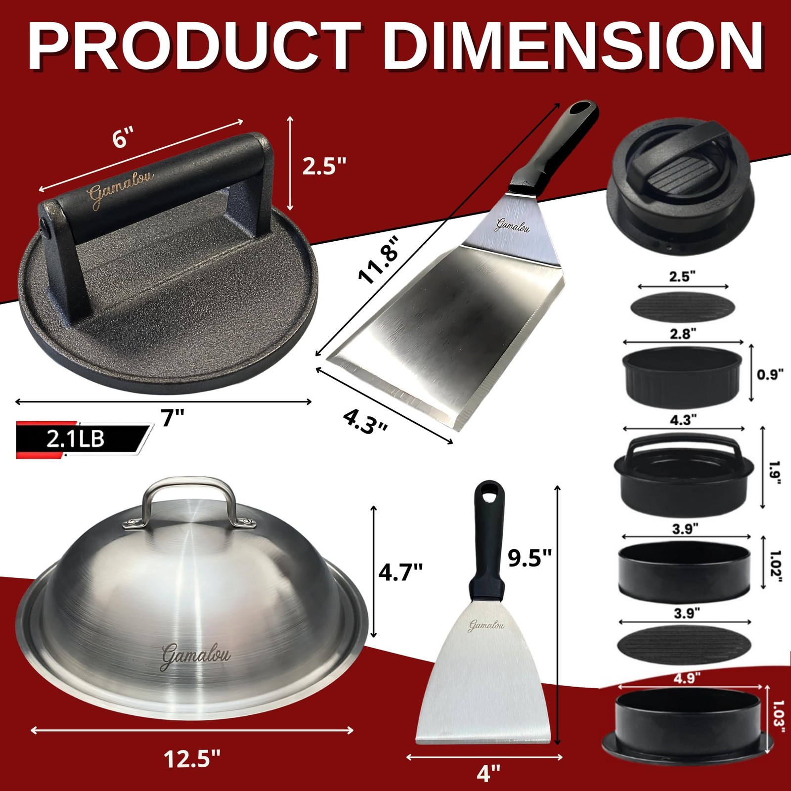 ® Smash Burger Press Kit: 7"Cast Iron Grill 12"Melting Dome 3-in-1 Patty Maker gallery