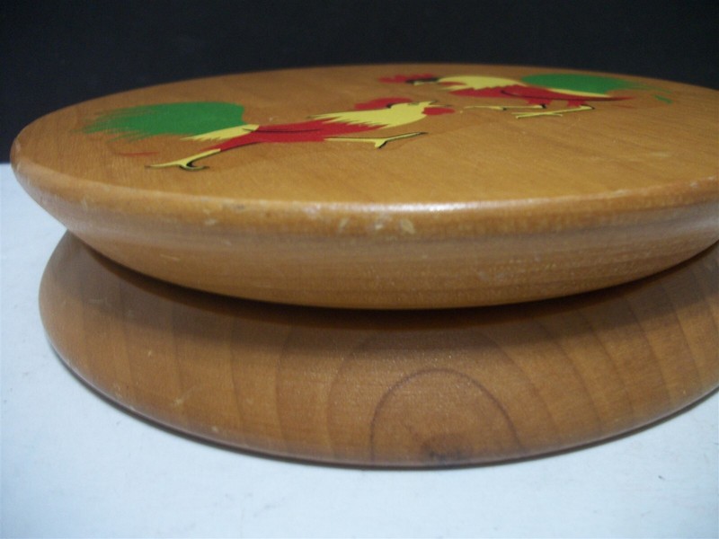 Vtg Wood Rooster Press MCM Use or Hang for Decor 5" Patty size Cottage Rustic gallery