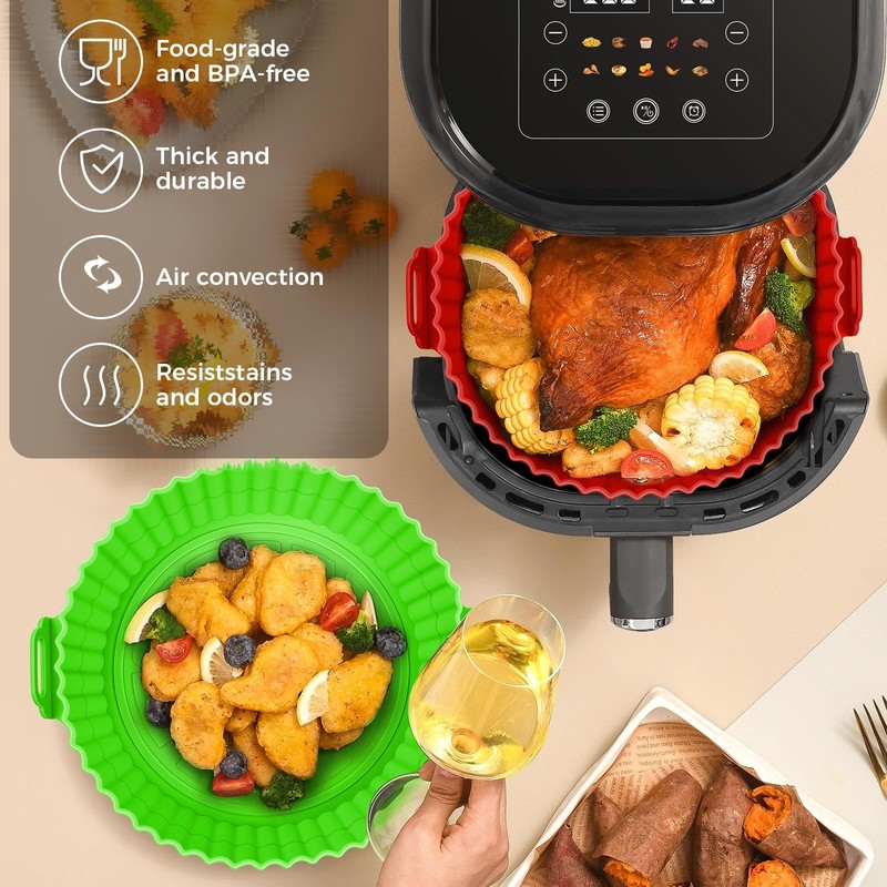 Buauty 3 Pack Air Fryer Silicone 7.9*7.9*2 inch, 3 Pack: Blue+Green+Red gallery