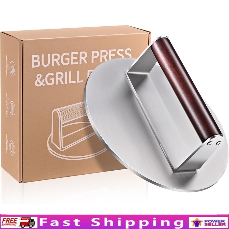 Heavy-Duty Stainless Steel Burger Press Non-Stick Grill Tool W/ Wooden Handle US
