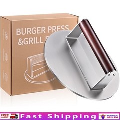 Heavy-Duty Stainless Steel Burger Press Non-Stick Grill Tool W/ Wooden Handle US