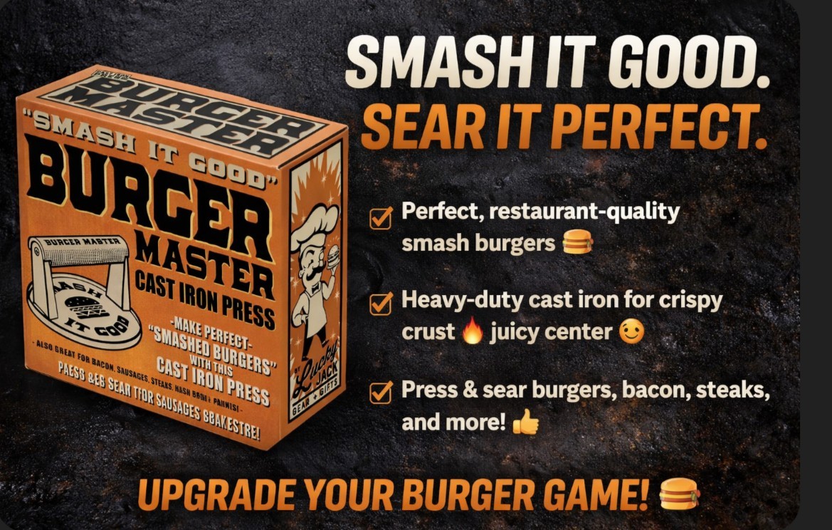 Burger Master Cast Iron Smash Burger Press Black Heavy-Duty Press & Sear gallery