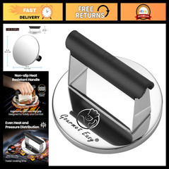 2lb Stainless Steel Burger Press with Heat Resistant Handle – Dishwasher Safe Gr