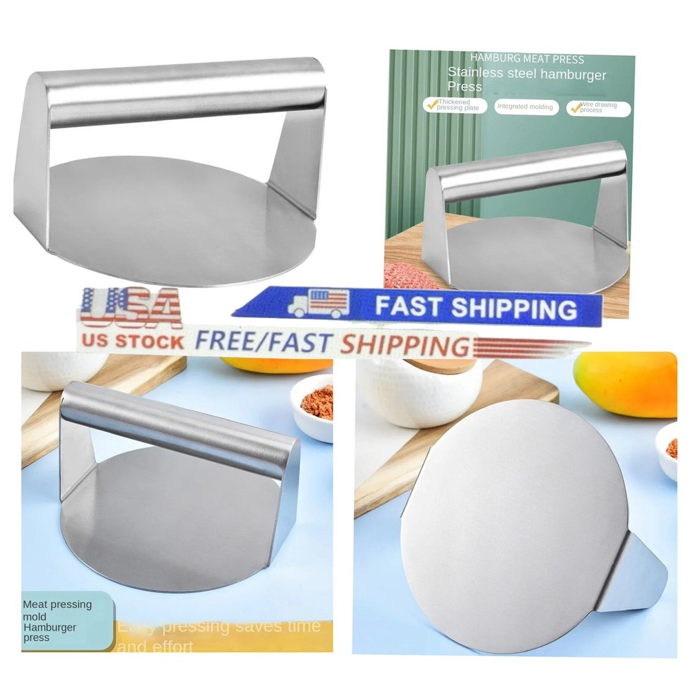 Stainless Steel Smash Burger Press, 5.5 Inch Round Non-Stick, Smashed Hamburger