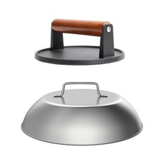 Cast Iron Burger Press & 12 in Stainless Steel Griddle Dome for Flat Top Grills