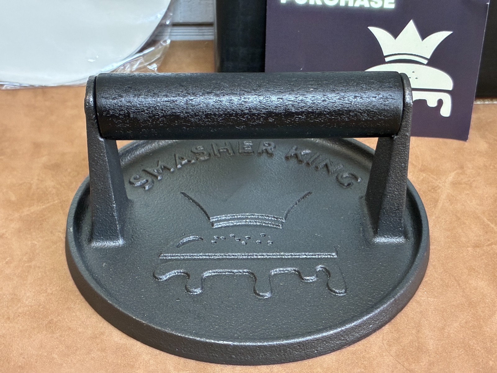 SMASHER KING Burger Press w/ Packet of Patty Paper ~ Premium Cast Iron ~ NIB gallery