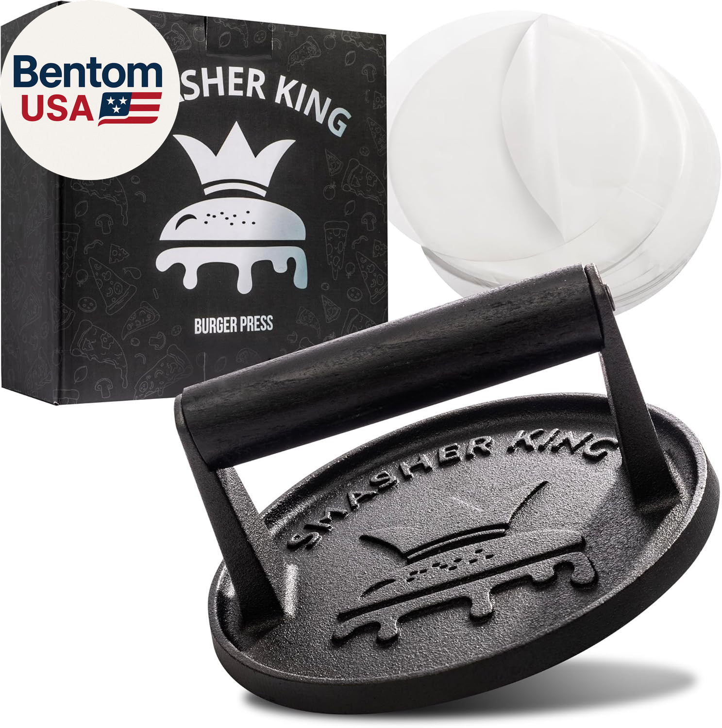 ™ - Premium Cast Iron Smash Burger Press Incl. 25 Pcs of Patty Paper, Burger Sma gallery