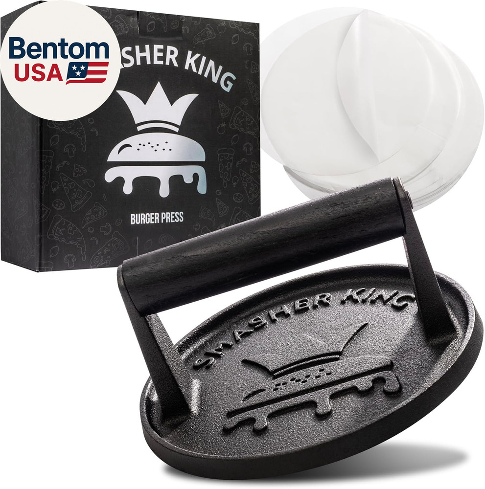 ™ - Premium Cast Iron Smash Burger Press Incl. 25 Pcs of Patty Paper, Burger Sma