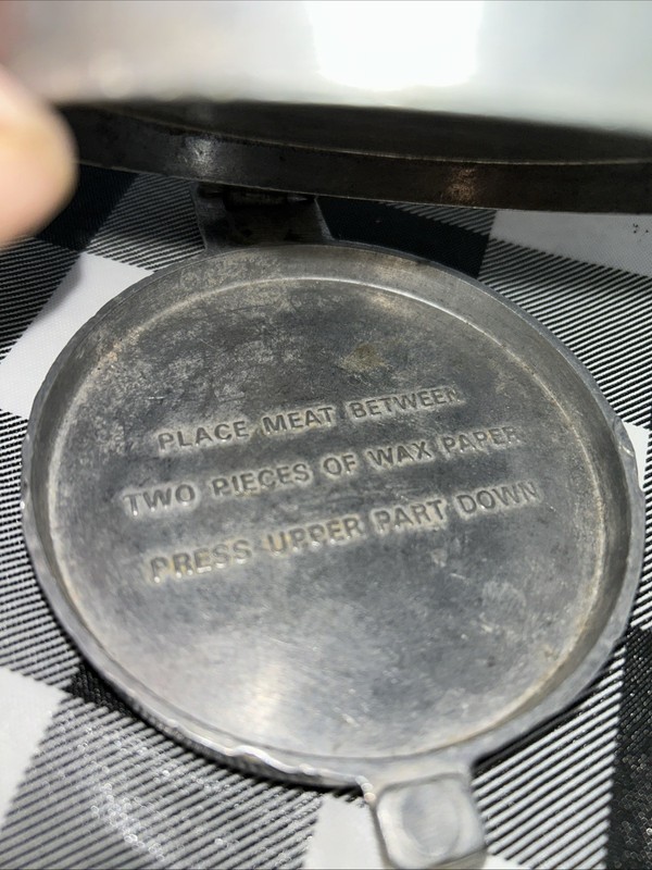 Vintage Farm Decor, Metal Hamburger Patty Press, Cow, Steer, Embossed USA PEWTER gallery