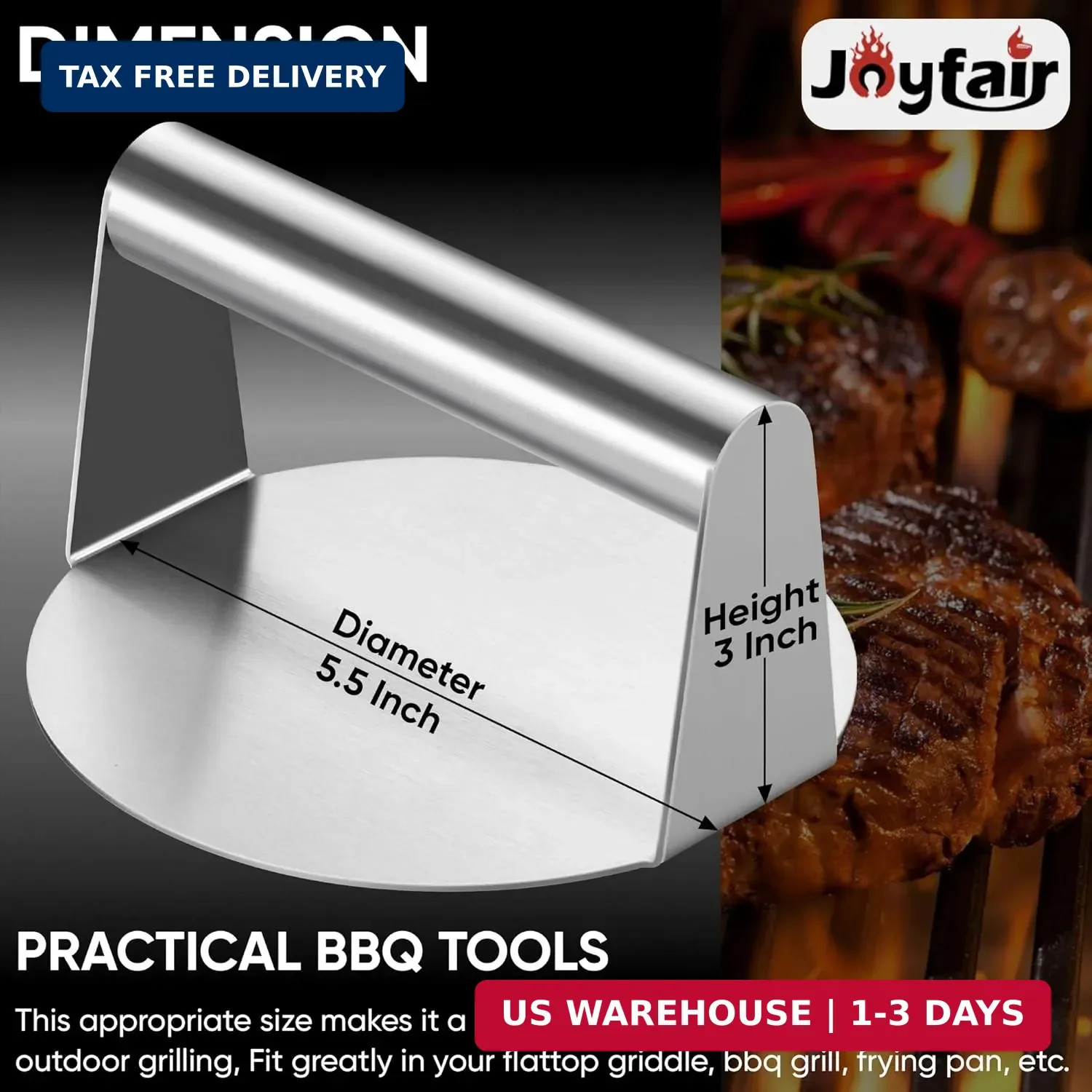 Joyfair Smash Burger Press for Griddle (5.5 Inch), Stainless Steel Hamburger Sma gallery