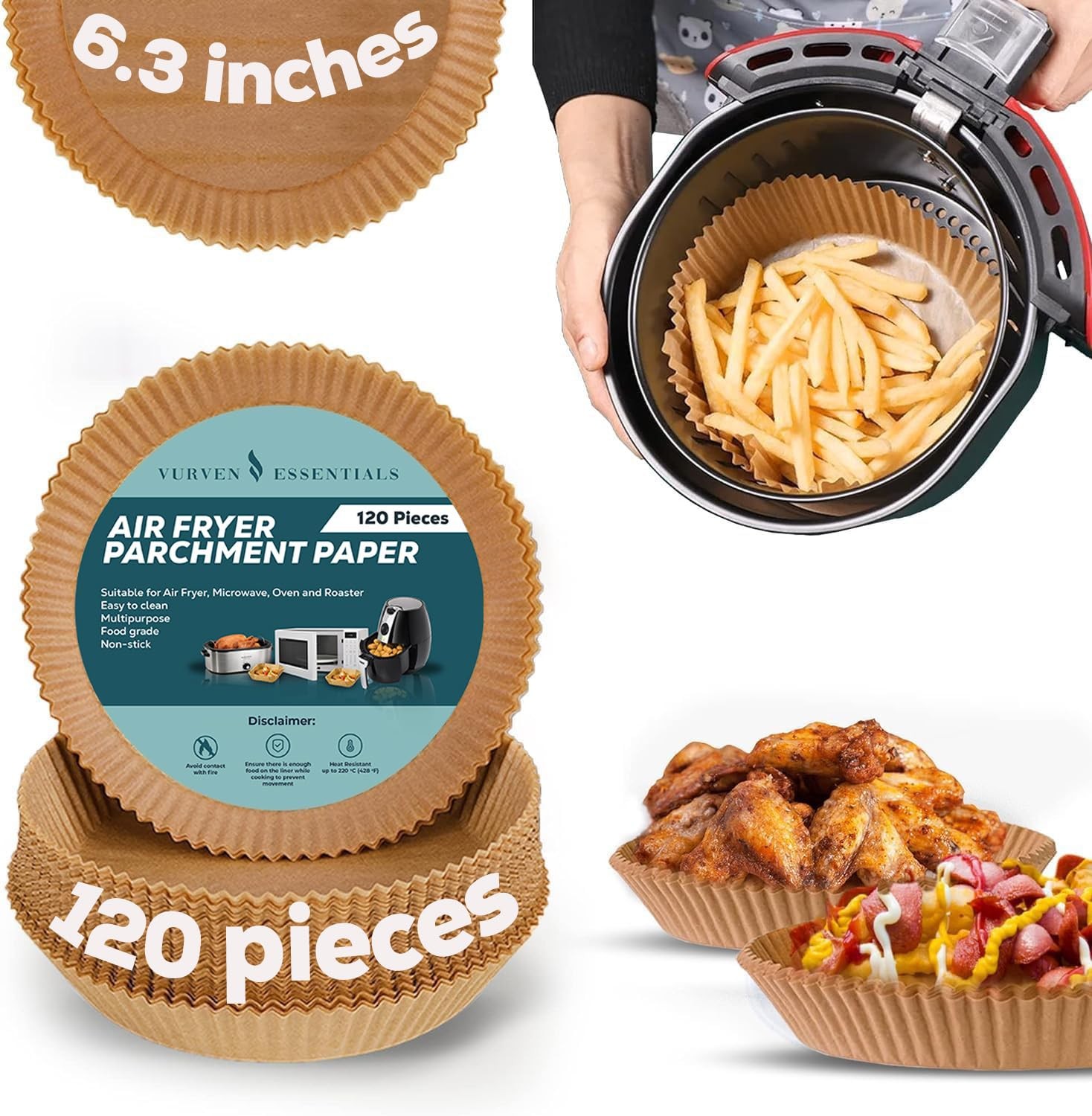 Vurven Essentials 120PCS Air Fryer Liners Brown 6.3 Inch - Inch, gallery