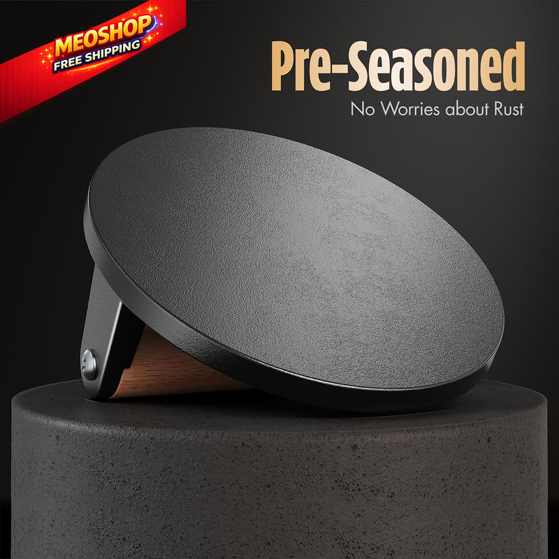 Pisol Smash Burger Press, Pre-Seasoned Cast Iron Hamburger Smasher, 2 Round gallery