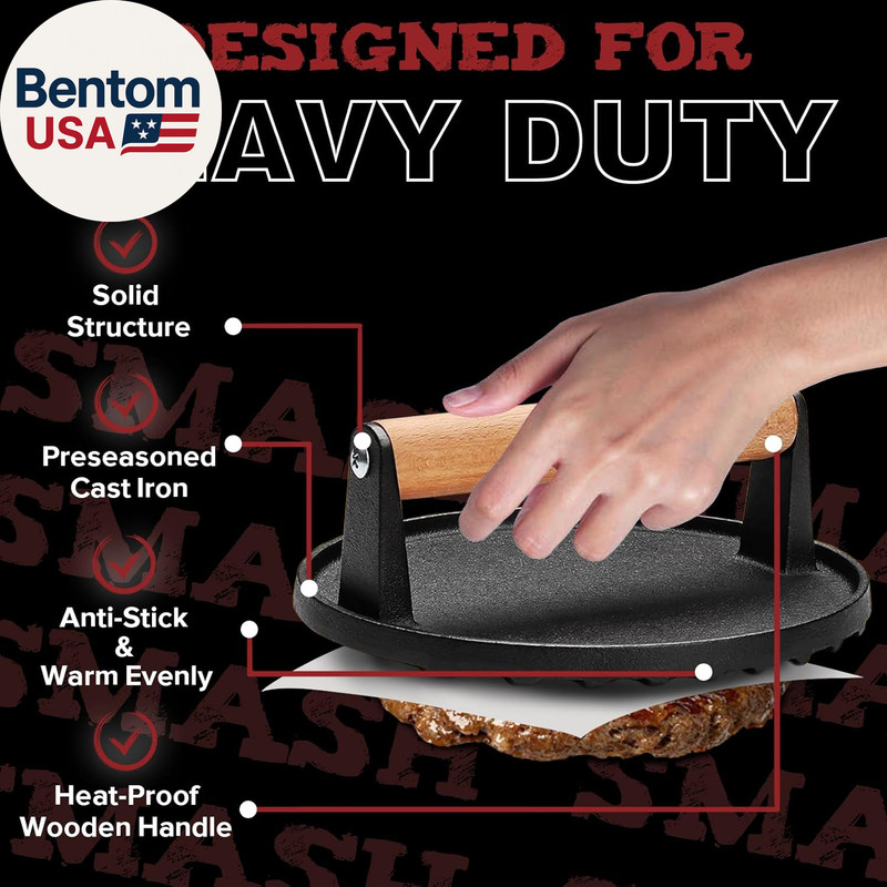 Smash Burger Press Kit, 3 in 1 Hamburger Press Patty Maker, Black Cast Iron Burg gallery