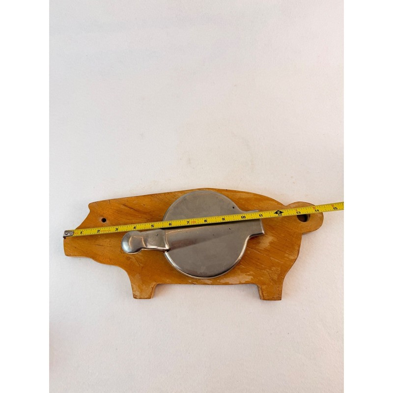 Vintage Pig Shaped Wooden Hamburger Patty Press Manual Metal Burger Maker Retro gallery