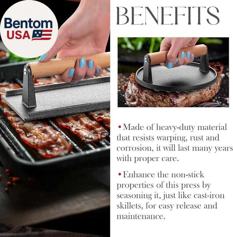 Heavy-Duty Cast Iron Grill Press Set – Perfect Smash Burger Press & Steak Tool w gallery