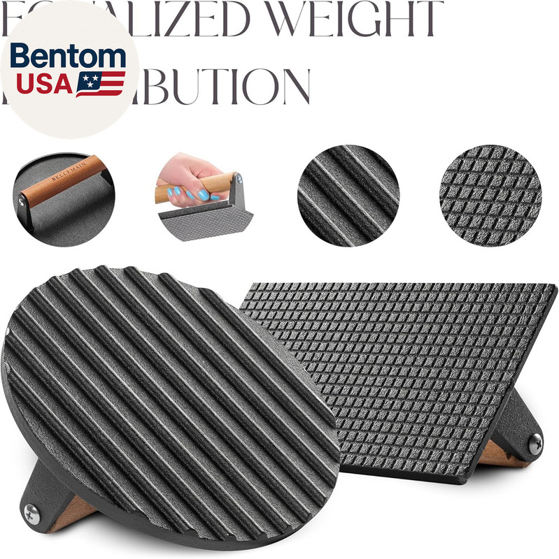 Heavy-Duty Cast Iron Grill Press Set – Perfect Smash Burger Press & Steak Tool w gallery