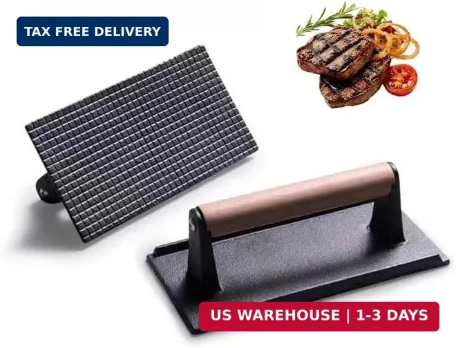 KitchenTools Heavy Duty 8"Cast Iron bacon Grill Press Smash Burgers Press Burger