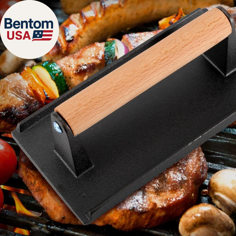 2 PCS 8 X 4 Inch Heavy Duty Cast Iron Grill Press, Flat Bottom Steak Weight Baco gallery