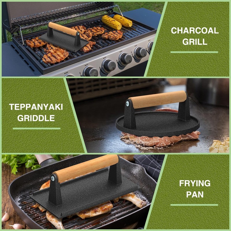 2 Pcs Cast Iron Bacon Press Small Burger Grill Press with Ergonomic Handle gallery