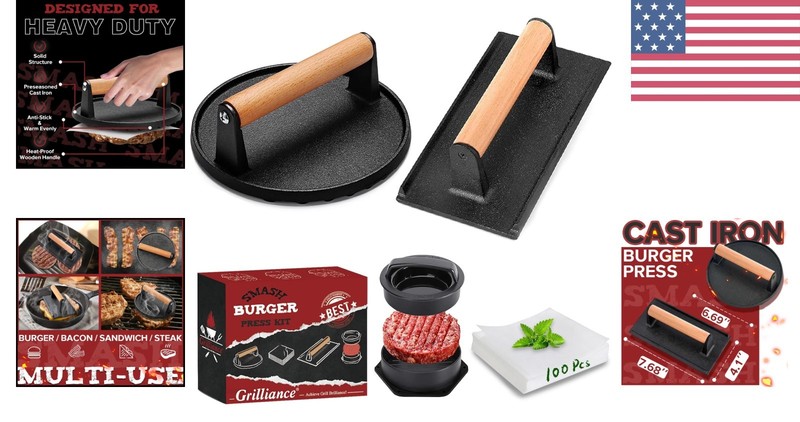 3-in-1 Burger Press Patty Maker Set with Parchment Paper - Heavy-Duty Grill Tool gallery