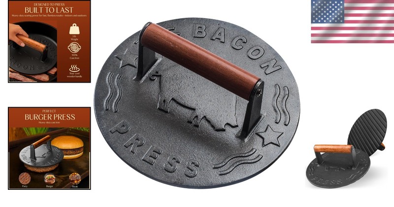7 Inch Cast Iron Burger Press for Perfectly Searing Bacon, Steak, Sandwiches gallery