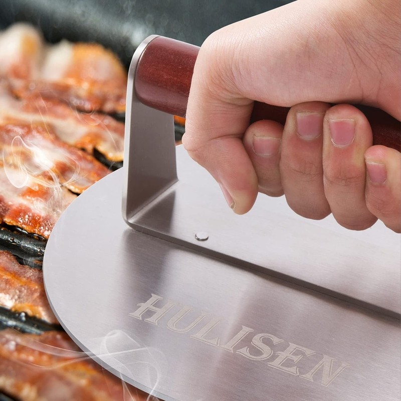 Stainless Steel Smashed Burger Press with Wooden Handle for Effortless Cooking gallery