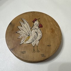 Vintage Japanese BURGER PRESS Hand Painted Hinged Wooden White Roosters