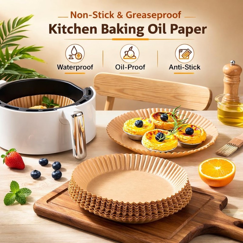 Round Air Fryer Parchment Paper Liners 6.3 Inch, large, Light Brown gallery