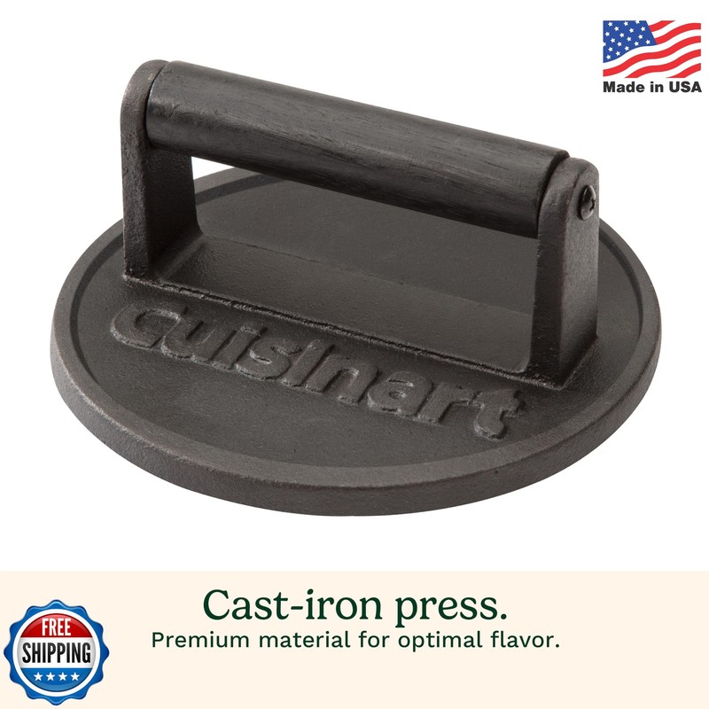 Cuisinart 6.5" Cast Iron Smashed Burger Press, Round Flat Edge Grill Press for C gallery