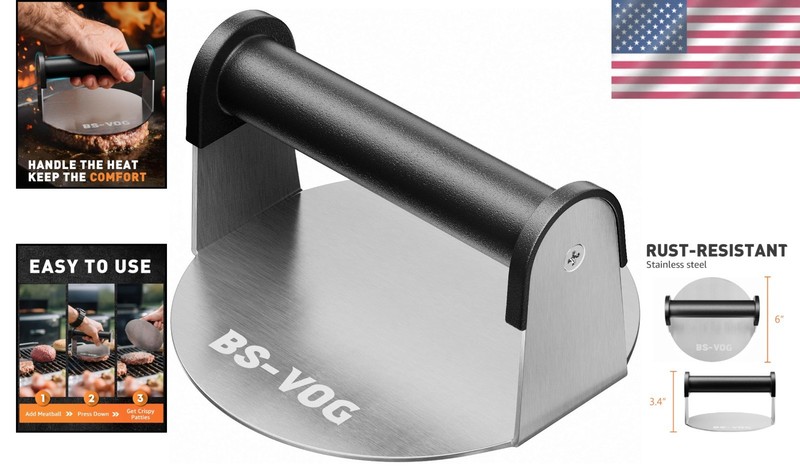 6" Stainless Steel Burger Smasher with Nonstick Surface – Perfect Griddle Tool gallery