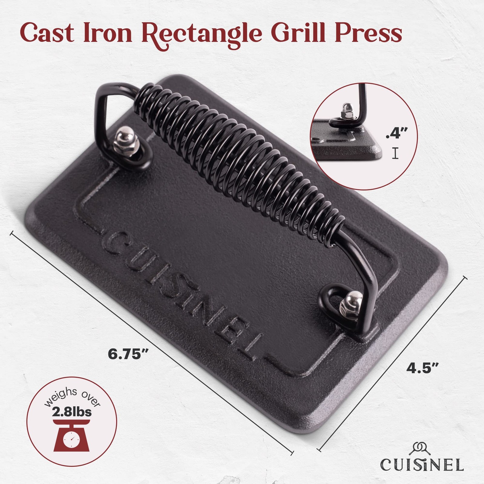 Grill Press - Cast Iron Burger Press for Bacon, Steak & Hamburgers - 6.75" x ... gallery