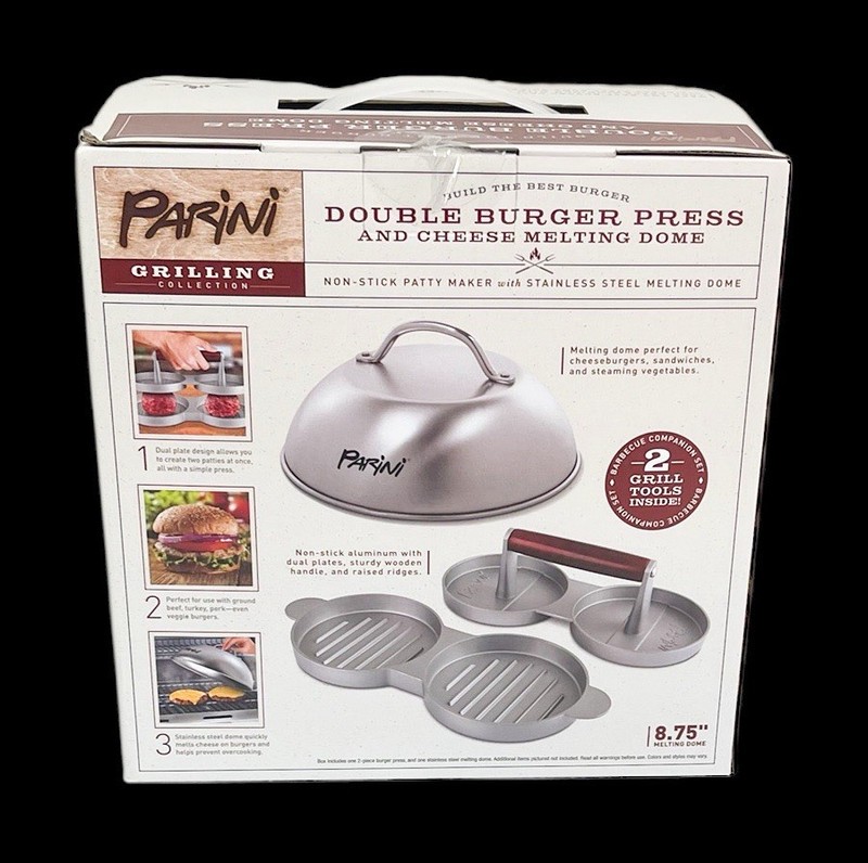 Double Burger Press and Cheese 8¾" Stainless Steel Melting Dome Parini NEW gallery