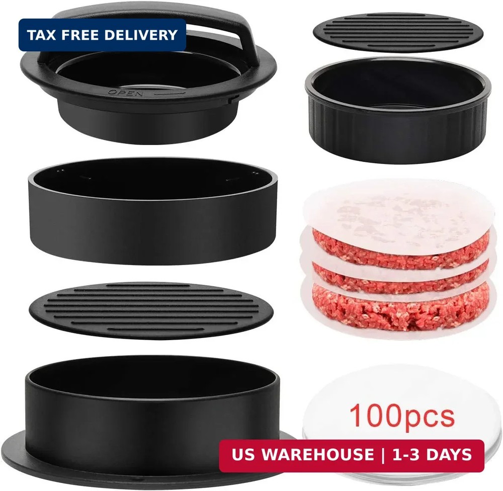 Luxiv 3 in 1 Burger Press, Hamburger Patty Maker Stuffed Burgers Press with 100p