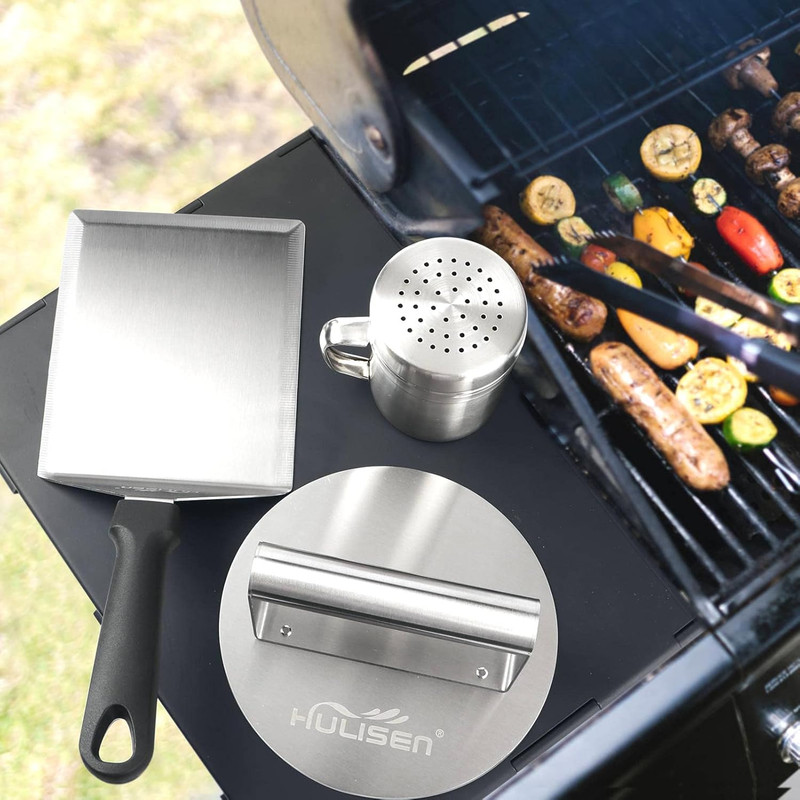 Smashed Burger Kit, Stainless Steel Burger Press, Grill Spatula and Spice Dredge gallery