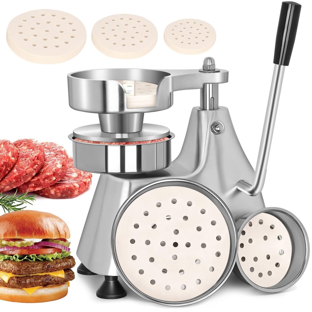 Commercial Burger Patty Maker 3 in 1 Stainless Steel Heavy Duty Hamburger Pre...
