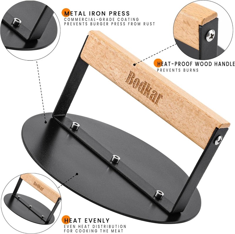 Burger Press, 6" round Heavy-Duty Cast Iron Smash Bacon Press Meat Steak Press gallery