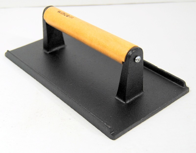 Winco SWA-9 Cast Iron Steak Weight & Bacon Press with Wood "Cool Touch" Handle gallery