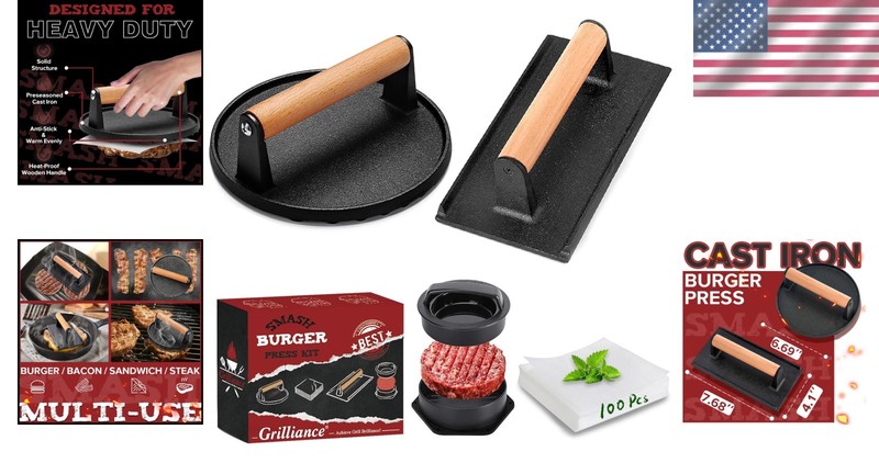 Burger Press Kit Smash Burger Patty Maker Wax Paper Griddle Grill Kitchen gallery