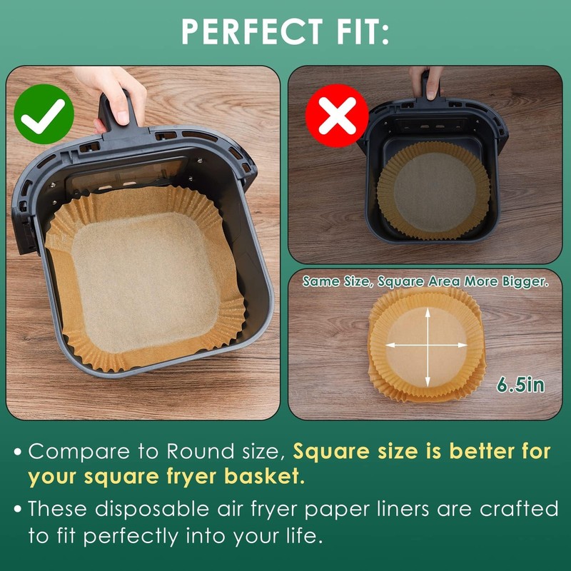 Air Fryer Paper Liners: 125Pcs Parchment Paper, 6.5"Square, Natural gallery