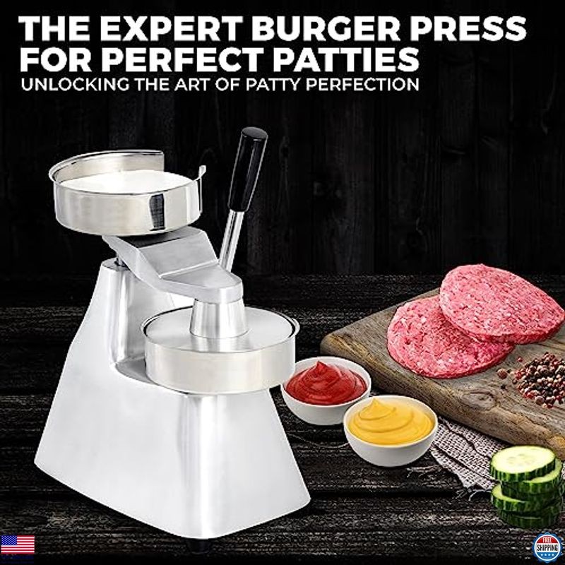 Heavy Duty Stainless Steel Burger Press 4" Patty Maker + 1000 Patty Papers gallery
