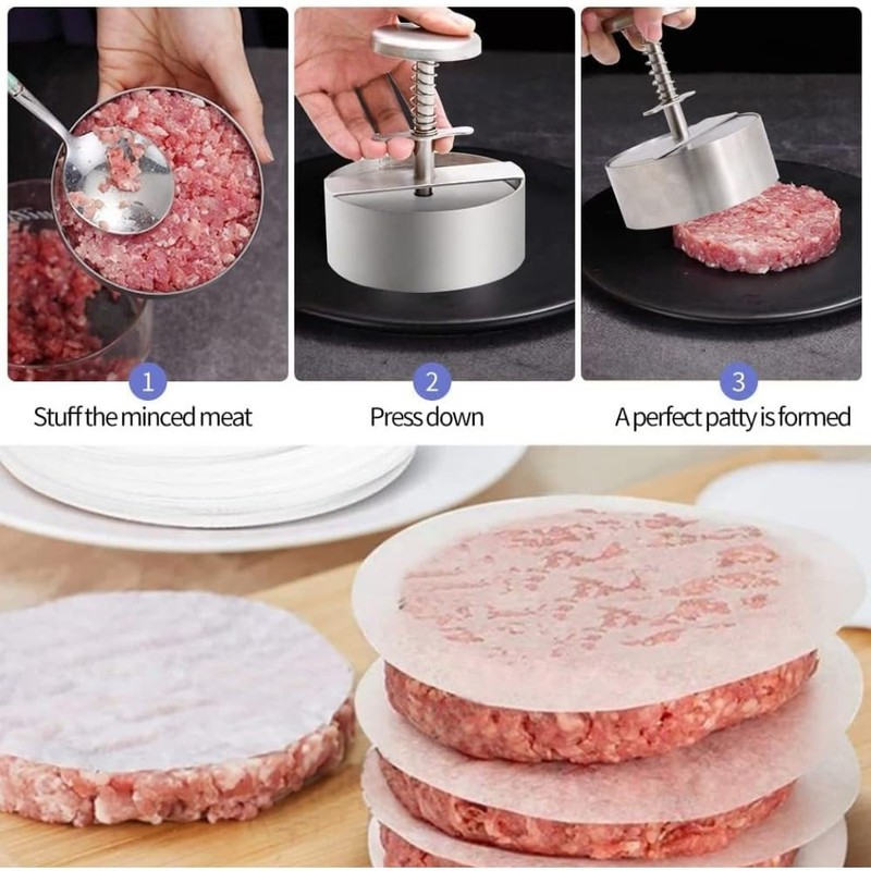 304 Stainless Steel Hamburger Press 4.5Inch Adjustable Patty Maker Mold gallery