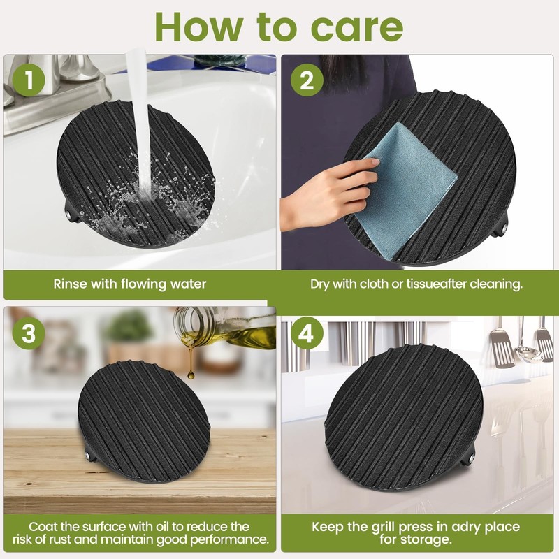2 Pack Round and Rectangle Cast Iron Grill Press with Wooden Handle for Griddle gallery