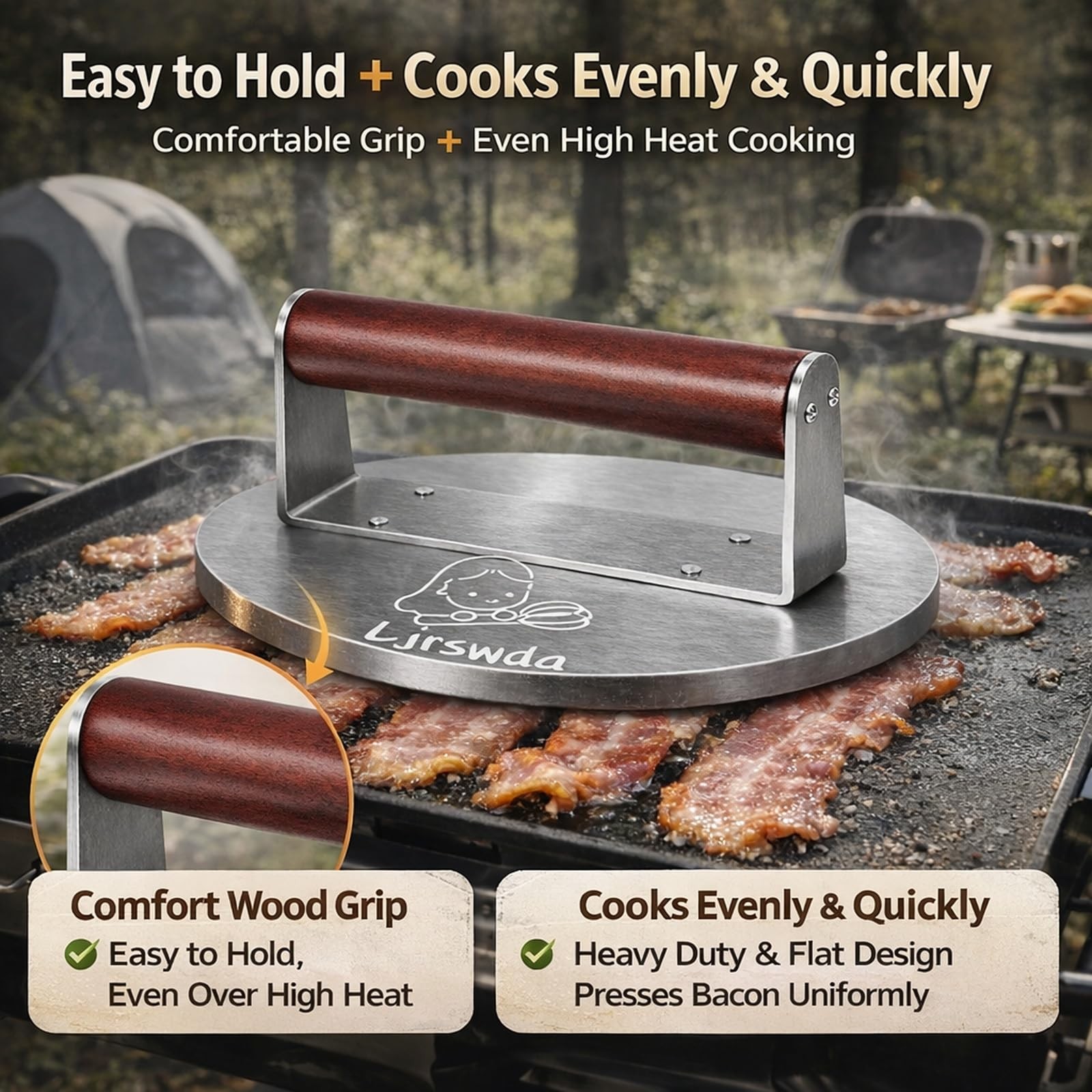 8.5"Extra Large Stainless Steel Burger Press 2.5 Lb Round Metal Smasher Bacon gallery