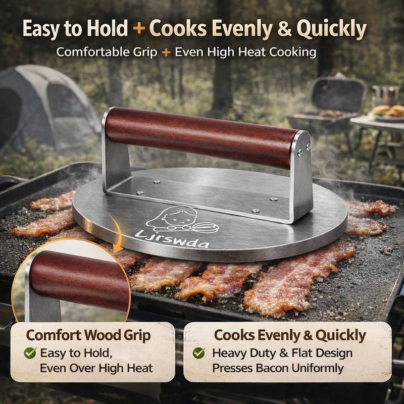 8.5"Extra Large Stainless Steel Burger Press 2.5 Lb Round Metal Smasher Bacon gallery